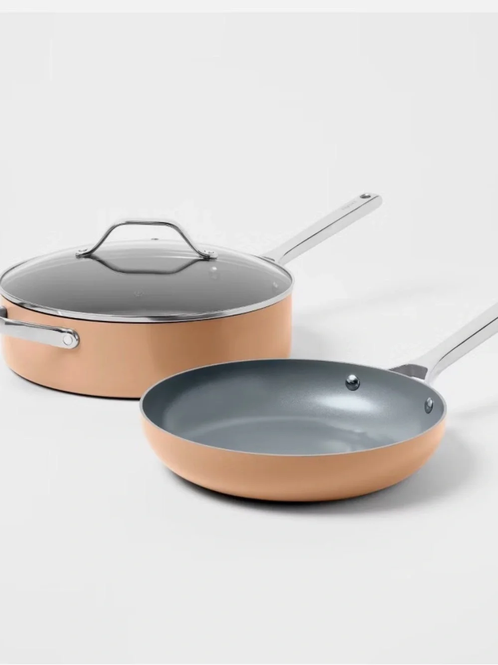 7pc Nonstick Ceramic Coated Aluminum Cookware Set Terracotta Orange -